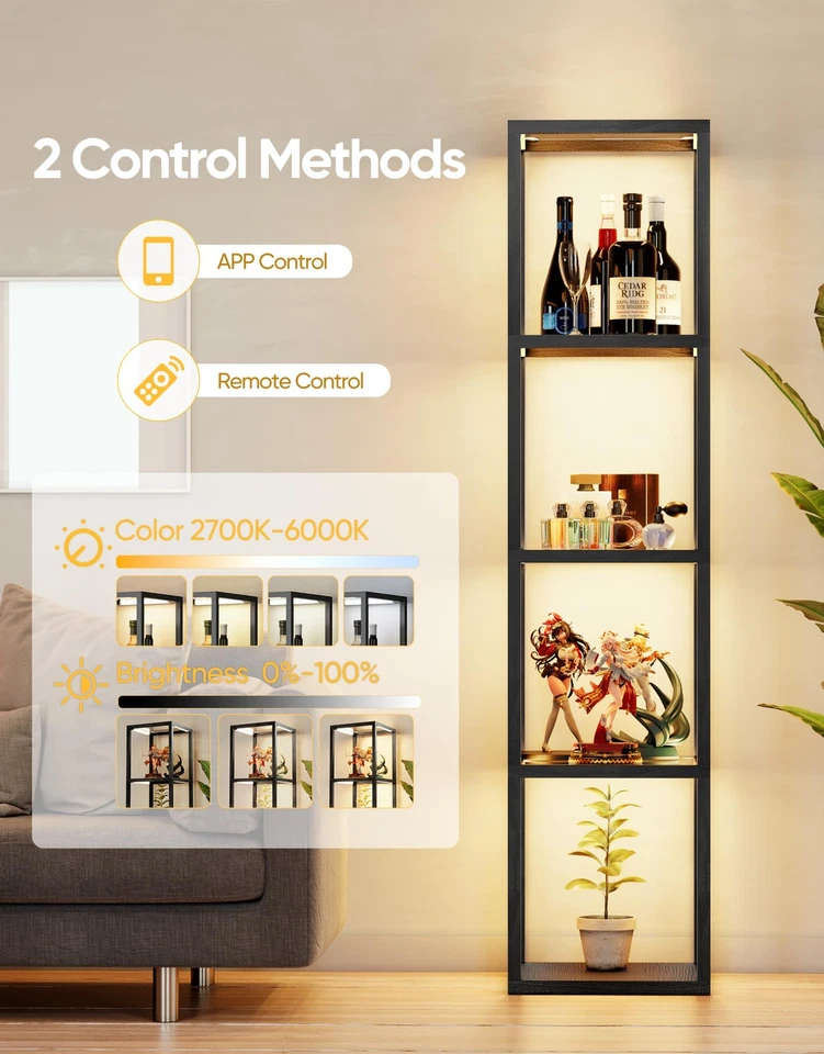 Estante de exhibición de vidrio grande con control remoto/APP, lámpara de pie LED regulable con... Foto 2 de 4