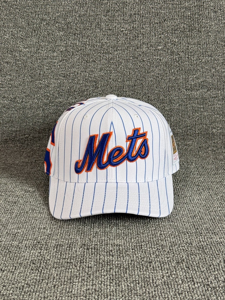 Mitchell & Ness Mets Snapback Pinstripe Curved Brim Hat One Size