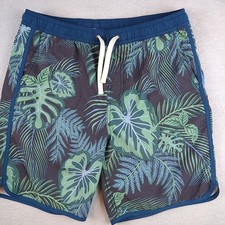 Fair Harbor Boys Swim Trunks Tropical Knit Liner Youth Kids Large Green Blue