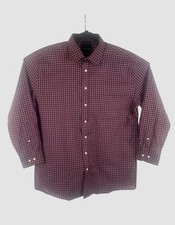 Stafford Men  s 17 32-33 Burgundy Check Dress Shirt Long Sleeve New Without Tags