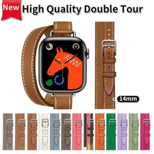 Double Tour Leather Band for iWatch Ultra 2 Series 10 9 8 7 6 SE 5 4 40mm 46mm
