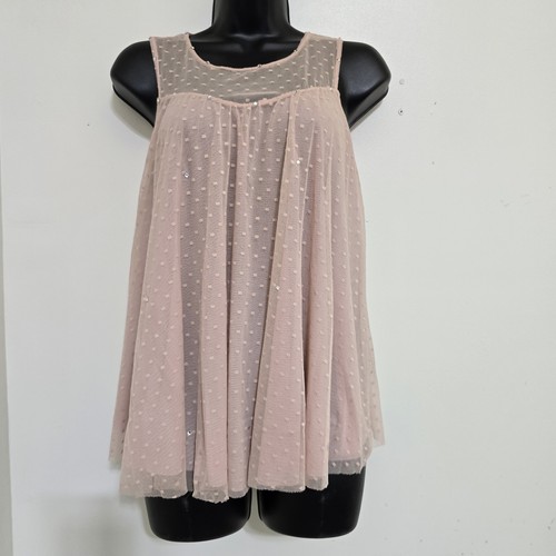 WEISSMAN girls size Large Sleeveless Sequin Mesh Tulle Babydoll Dance Dress Pink