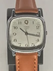 VINTAGE TIMEX Q M CELL SQUARE BEZEL QUARTZ MEN'S LEATHER DRESS DATE WATCH