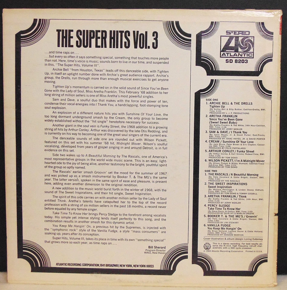 Various – The Super Hits, Vol. 3 - 1968 Atlantic Rock/Funk Compilation LP EX/VG+ - Image 2 of 4