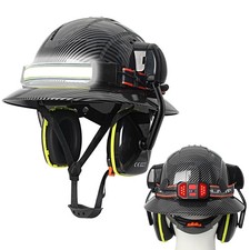 Full Brim Safety Hard Hat w/ Headlamp Goggles Earmuffs ANSI CE Helmet