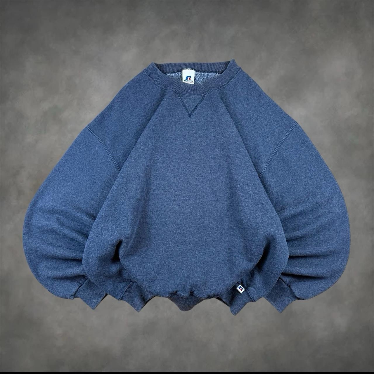 Sudadera boxy atlética Russell azul marino lavada vintage años 90