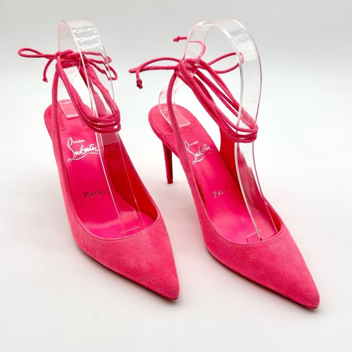 Christian Louboutin Lace Up Kate 85 Pink Suede Stiletto Pumps