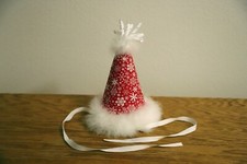Snowflake Holiday Party Hat Handmade - Red with White Snowflakes 