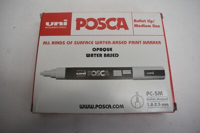 Uni Posca Opaque Water Based Bullet Tip Medium Line Paint Markers White 6 Pack