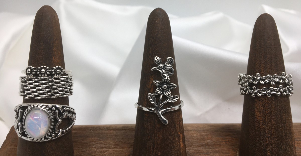 6 Pc Vintage Antique Silver Finger Knuckle Joint Midi Boho