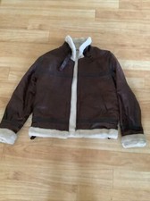 Rare Ladies Genuine Pig Suede Leather Aviator Jacket, Faux Sheepskin Lining 14