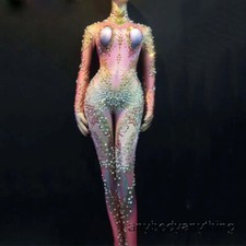 New Women Big Rhinestones Jumpsuit Singer Bodysuit Stage Dance Wear Costume