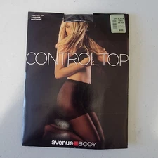 Avenue Body Control Top Off Black Pantyhose Size E NIP