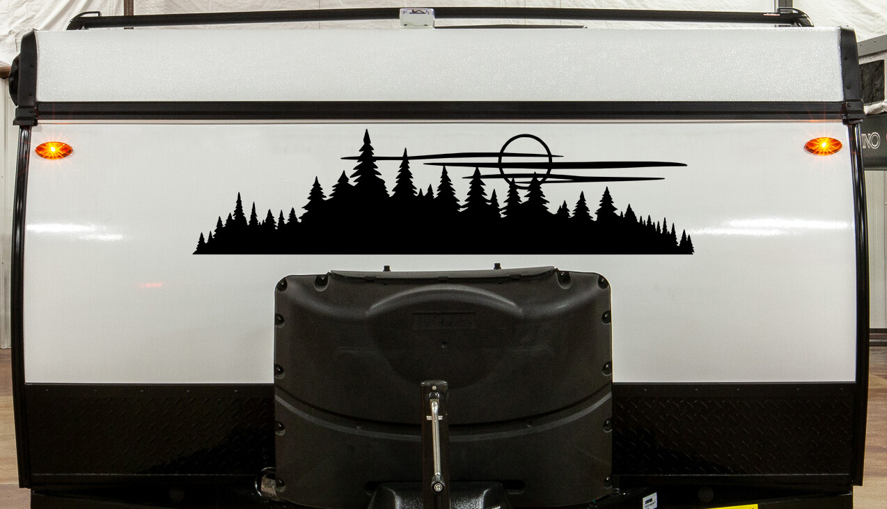 Moon Forest Tree Line Scene Vinyl Decal V2 | RV Graphics Camping | Sticker