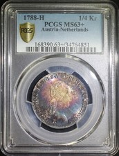 1788 H 1/4 KRONENTHALER AUSTRIAN NETHERLANDS PCGS MS63+ Colorful Rainbow Toning