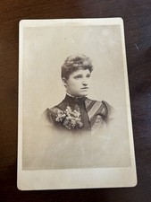 Antique Cabinet Card Photo Woman in Black With Flowers