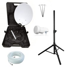 Camping SAT Anlage mit STATIV, HD LNB, 10m Kabel Satelliten Spiegel mit Koffer