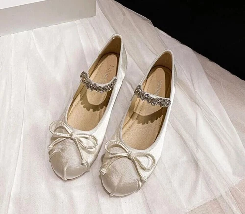 Satin-Ballerinas Ballerinas Damen Fliege flache Mary Jane Halbschuhe Schuhe - Bild 17 von 45
