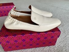Tory Burch Womens Kira Ivory Leather Loafers Shoes 8 Medium