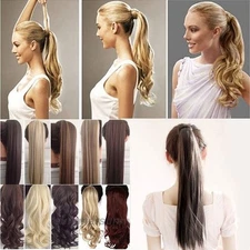 US real thick Wrap Around Ponytail Clip in Hair Extension black blonde brown G15