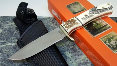 Marbles Bone and Stag Moose Handle Fixed Blade Knife w/ Nylon Sheath Blade ~4''