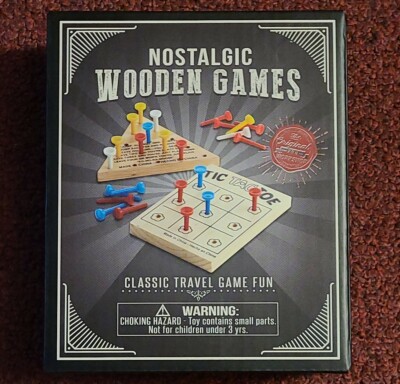 New in Box Nostalgic Classic Wooden Travel Games 2-in-One Box 2 Player Beg Board