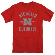 Nicholls State University Adult T-Shirt One Color Logo, Red, S-5XL