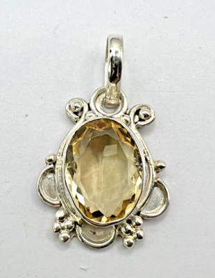 925 Sterling Silver Pendant, Studded with 12x9 MM Oval Shape Citrine