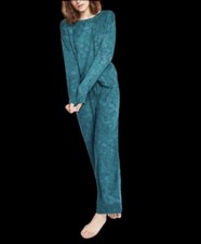 NWT Jenni Women's Scoop Neckline Cozy Pajama Set Green Subtle Tie Dye Size S