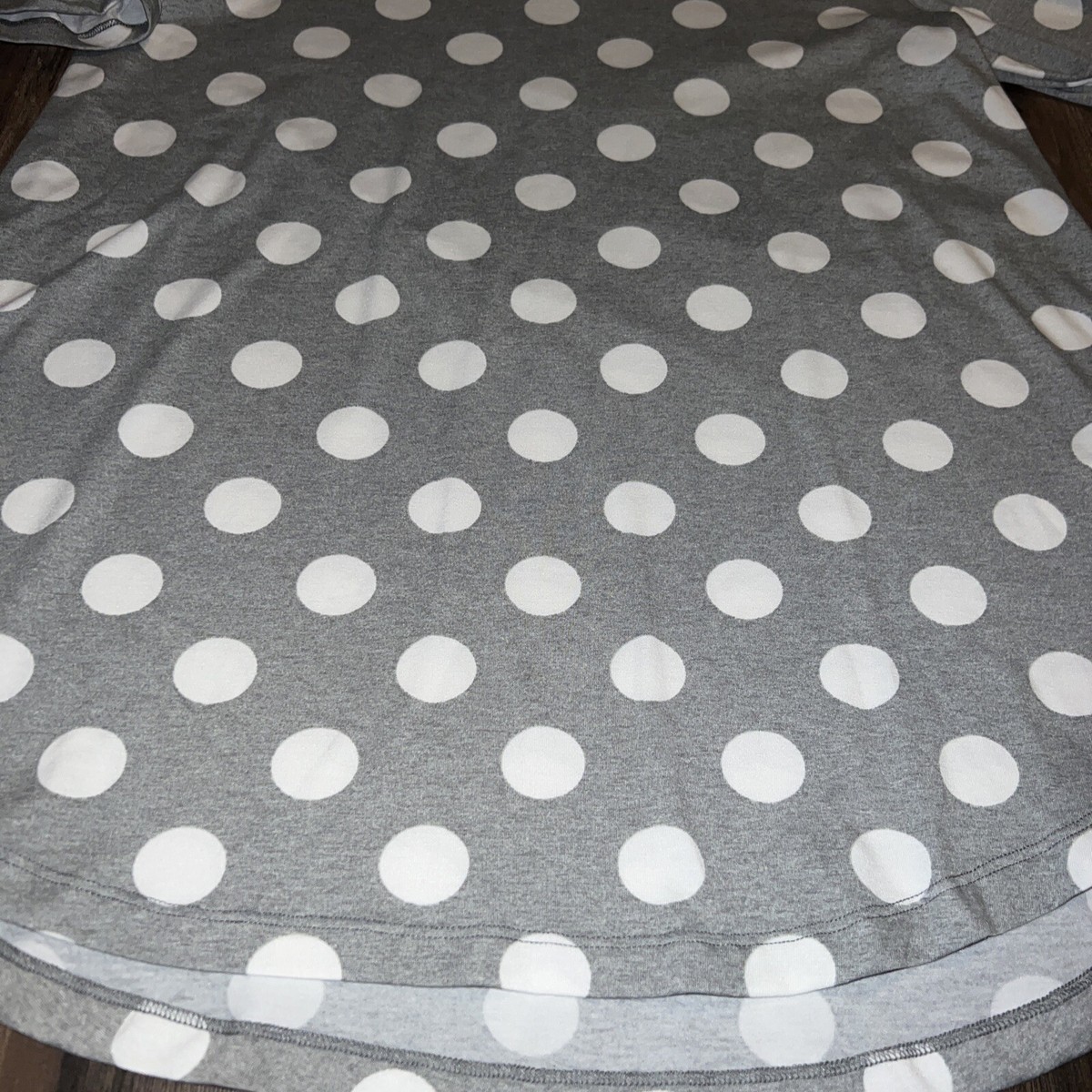 Lularoe Olive Shirt Top Tulip Sleeve Gathered Gray White Polka 