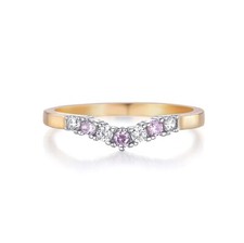 Ladies 9 Carat Gold on Sterling 925 Silver Pink and White Sapphire Wishbone Ring