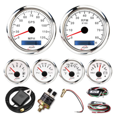 RACETECH 6 Gauge Set 7 Color White Marine Instrument SPEEDOMETER 240-33 Ohm