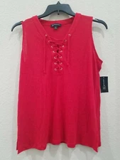 INC INTERNATIONAL CONCEPTS Red Sleeveless Lace up Neckline Blouse PLUS Size OX