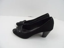 Coach & Four Women’s Black Patent Leather Trim/Fabric Open Toe Heels - Size 8