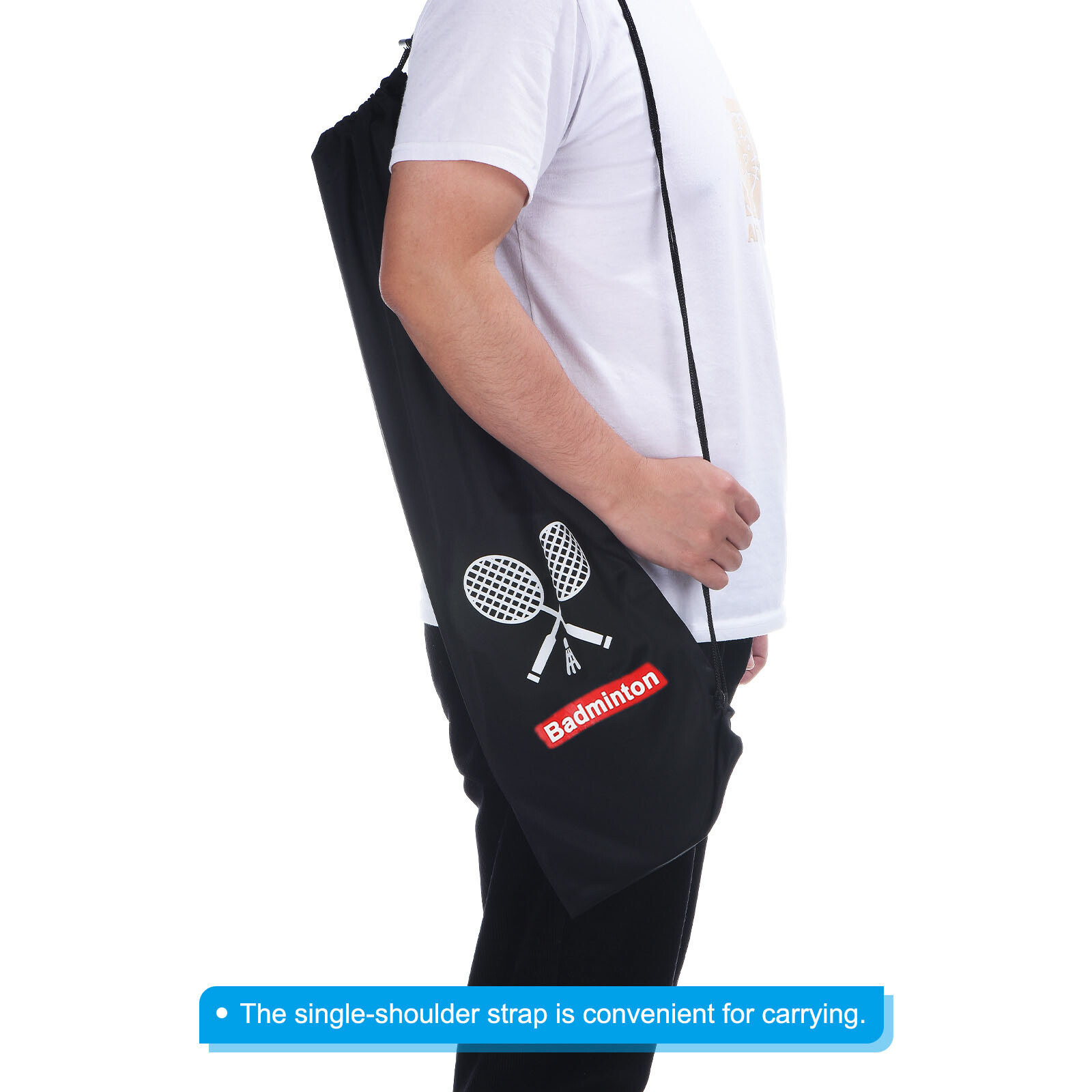 Badminton Racquet Cover Soft Lining w Drawstring, Black eBay