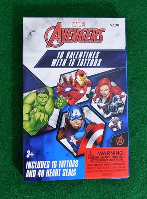 NIB Marvel Avengers 16 Valentine Cards w/ 16 Tattoos Incredible Hulk Iron Man