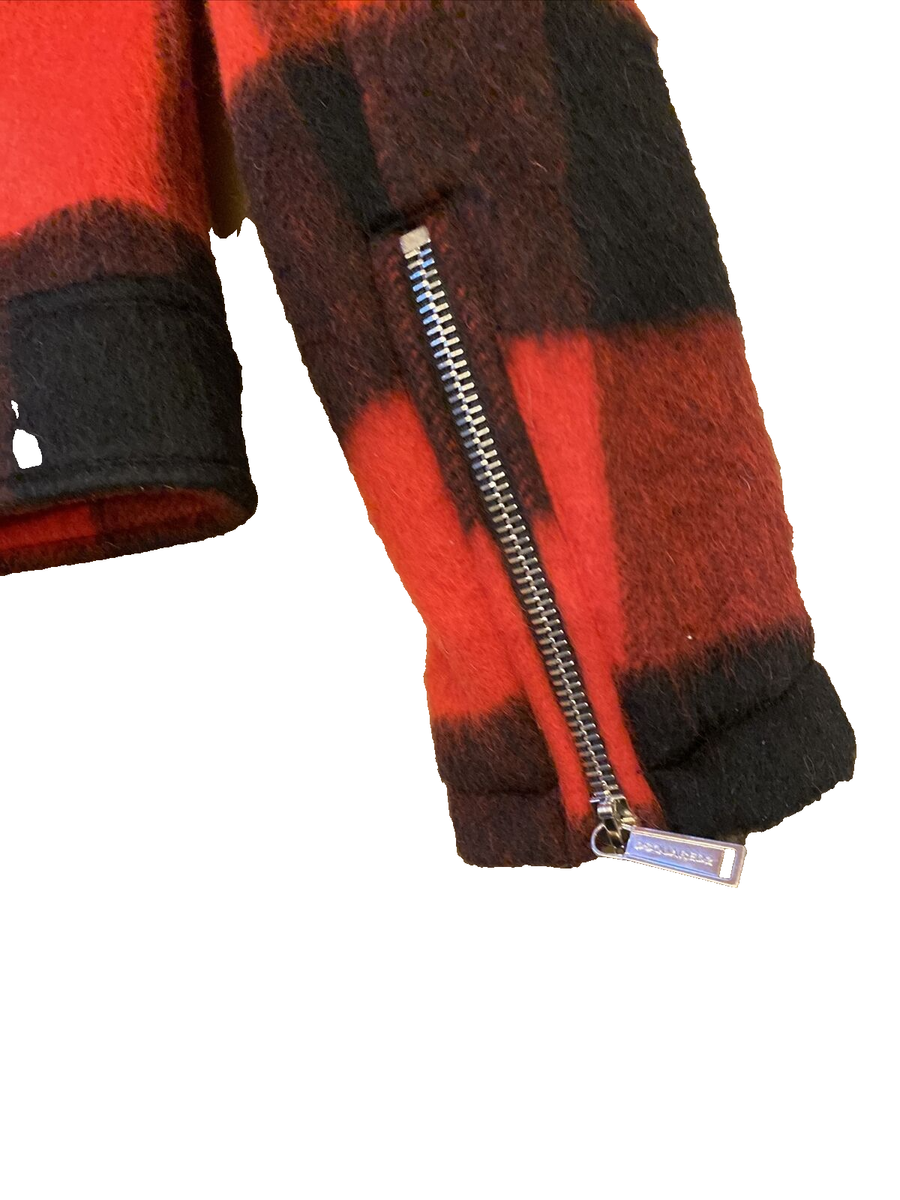 Dsquared2 Red and Black Plaid Wool biker style moto jacket 38 NWT