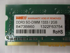 New, WARIS - B473B860 -  DDR3 SO-DIMM 1333/2GB MEMORY