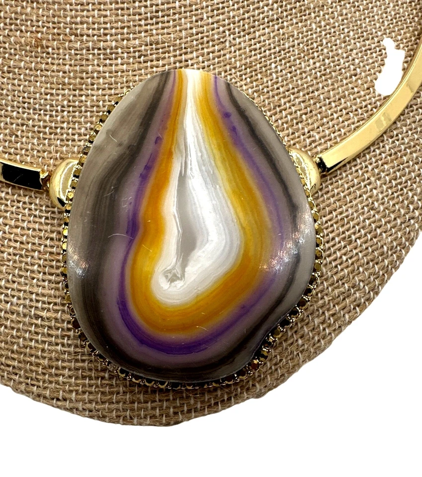 Collar Jessica Simpson Declaración Rebanada Ágata Tono Dorado Firmado Foto 2 de 4