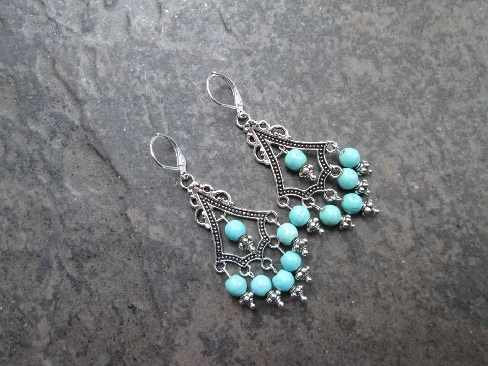 Pendientes Araña Turquesa Boho Chic con Tapa Trasera Plata de Ley Foto 3 de 4