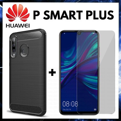FOR HUAWEI PSMART PLUS 2019 SHOCKPROOF CARBON COVER + TEMPERED GLASS FILM