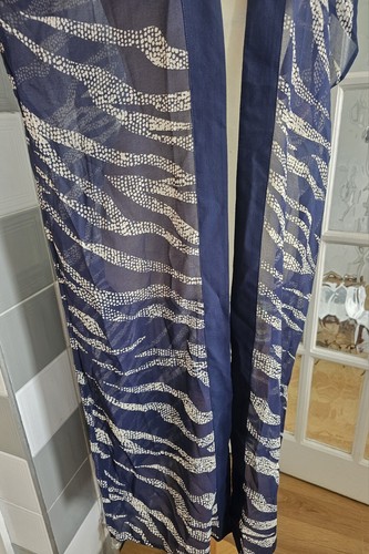 Womens MINT VELVET Navy Blue & Cream Chiffon Kimono - Beach Cover Up - L - Uk 16 - Picture 4 of 11