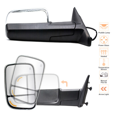 Pair Towing Mirrors For 2009-2013 Dodge Ram 3500 Powered Heated Arrow Chrome