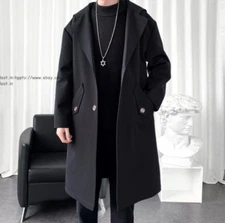 New Mens Trench Coat Slim Fit Mid Length Overcoat Casual Single Breasted Jacket 