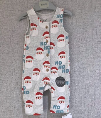 M&S Christmas Baby 0-3 Month Santa Claus Romper Dungarees