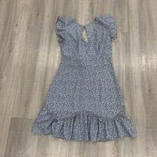 SHEIN Backless Mini Dress Size Small Blue White Floral Flutter Sleeve Tie Back