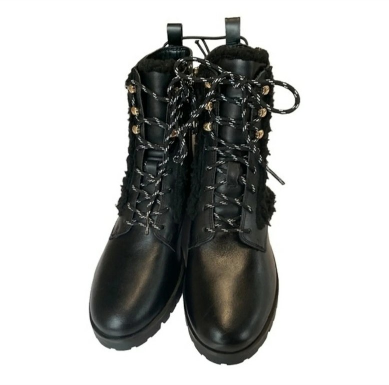Kate Spade Raquelle Women's 7.5 Combat Boot Leather Faux Fur Lug