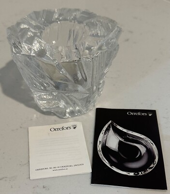 Orrefors Sweden Icy Clear Crystal Votive Candle Holder Martti Rytkonen NEW READ