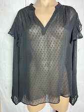 BNWT Ladies Sz 10 Anko Long Sleeve Frill Black Top