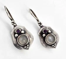 Boma Amethyst and Silver Cat's Eye Bali Tribal vintage sterling silver earrings